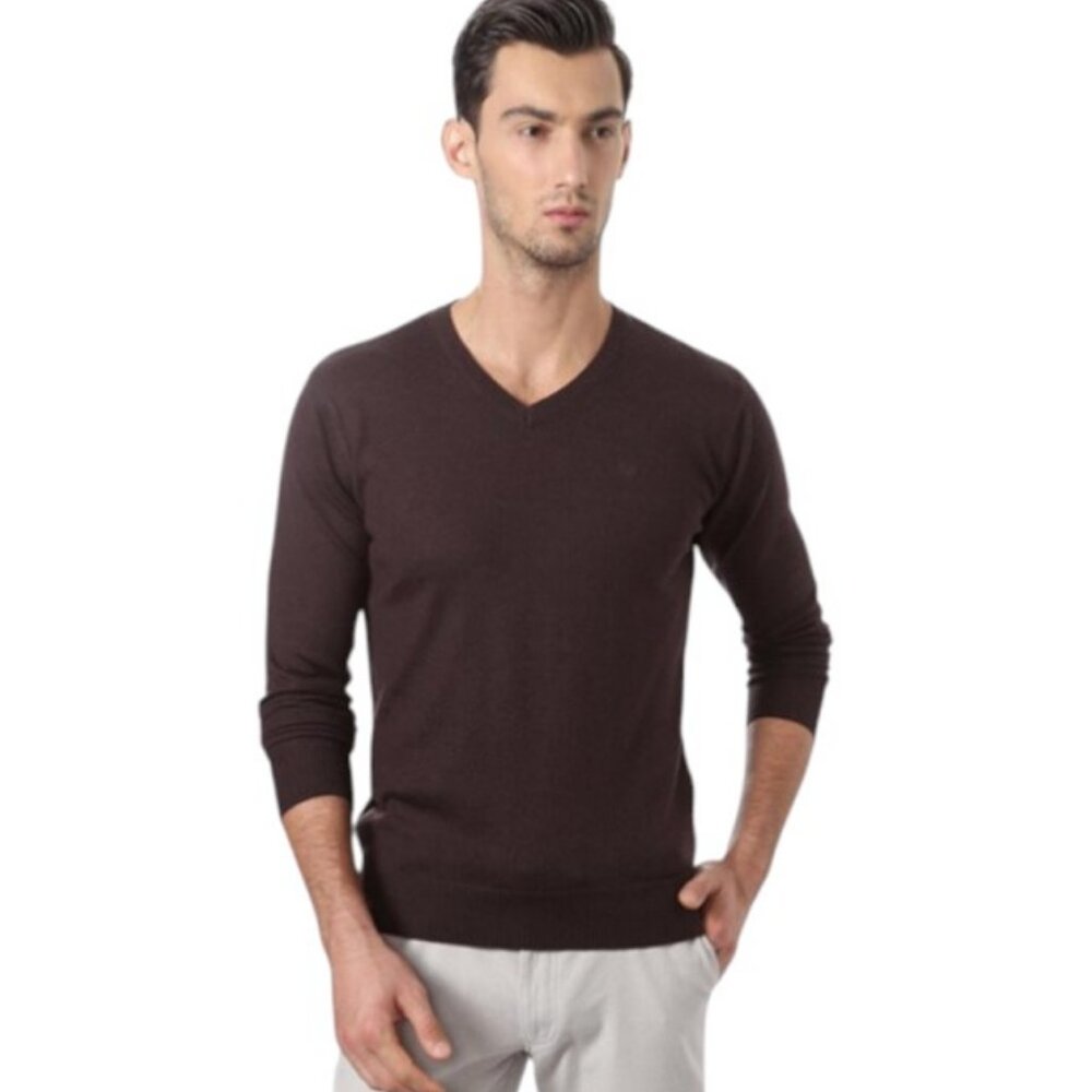 Allen Solly brown soft cashmere V-neck pullover sweater size M